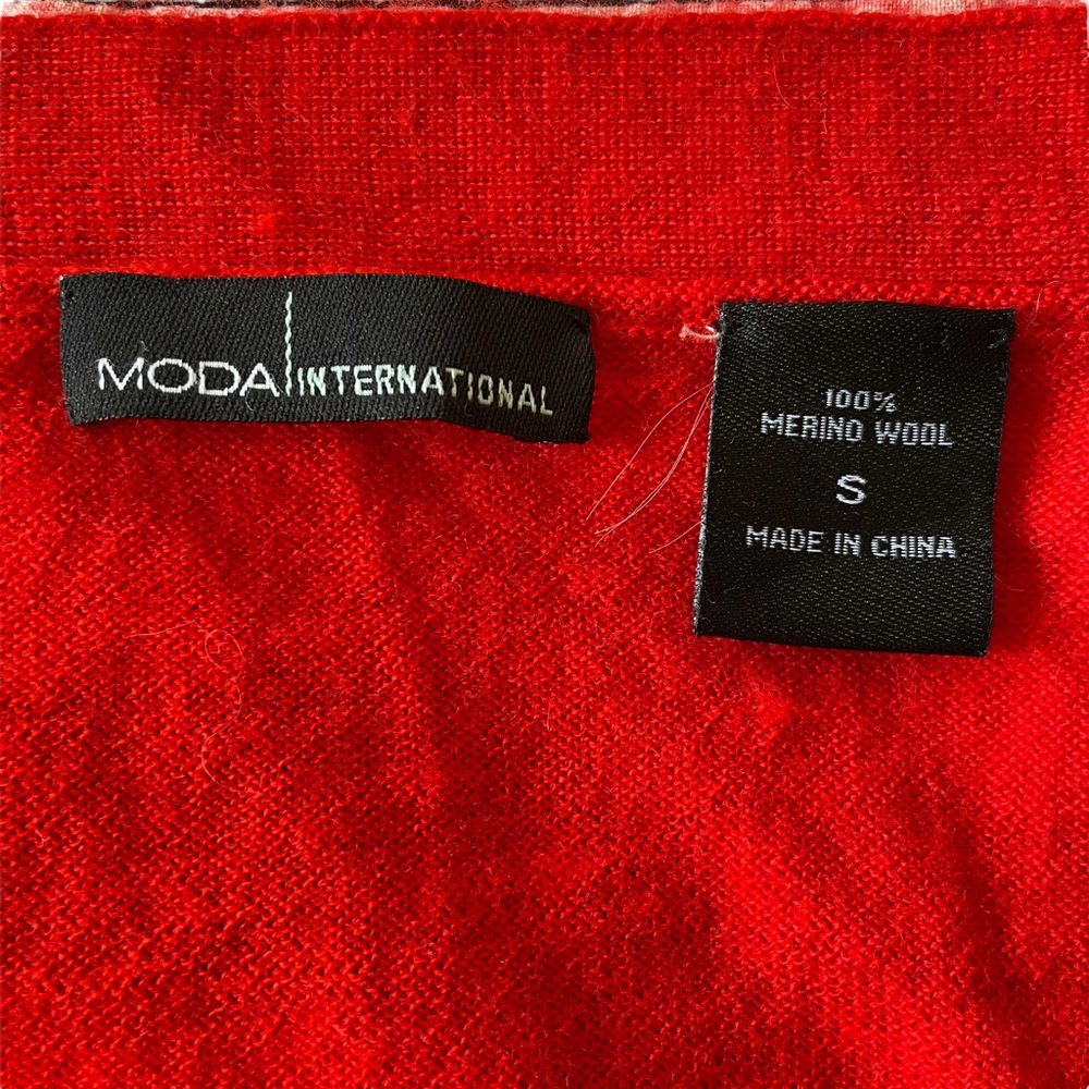 MODA INTERNATIONAL Sz S 100% Merino Wool red statement cardigan - Picture 9 of 11